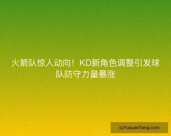 火箭队惊人动向！KD新角色调整引发球队防守力量暴涨
